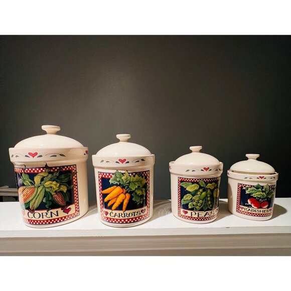 Susan Winget Canisters Set of 4 Vintage Farmhouse Ceramic Kitchen Storage - Picture 1 of 10